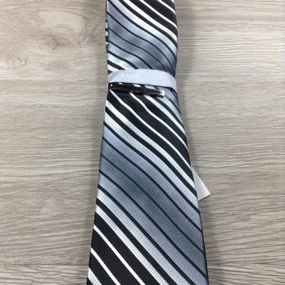 Van Heusen Black & Silver Striped w. Clip Tie - Picture 2 of 3